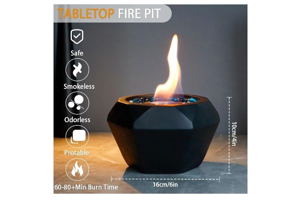 TRIROCKS Diamond Black Concrete Fire Pit Bioethanol Fire Bowl z atmosf