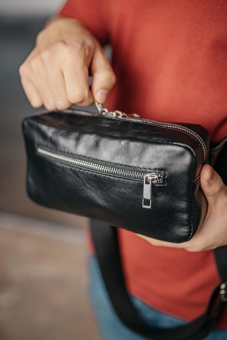 Горизонтальная барсетка мужская, кожаная сумка через плечо