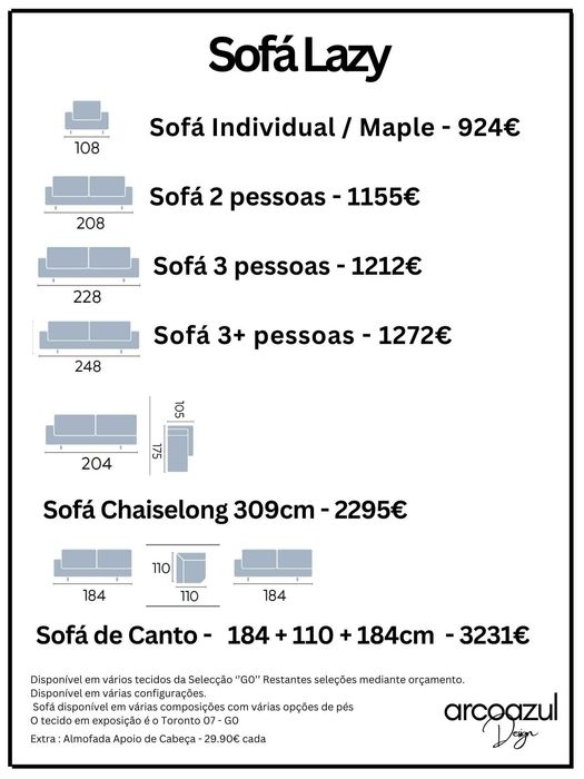 Sofá Lazy - 2, 3 lugares e com chaiselong ou canto By Arcoazul