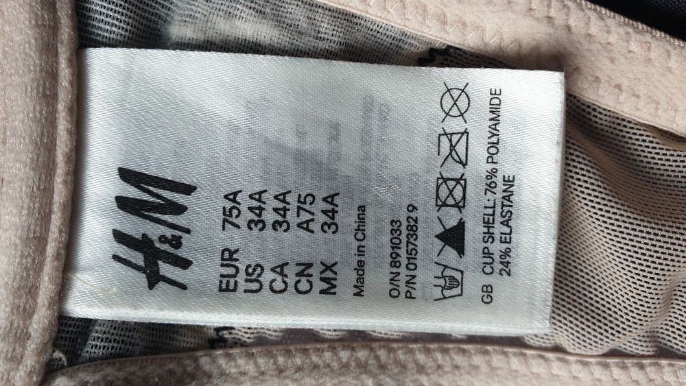 Cielisty stanik/biustonosz z czarnymi koronkowymi wstawkami h&m