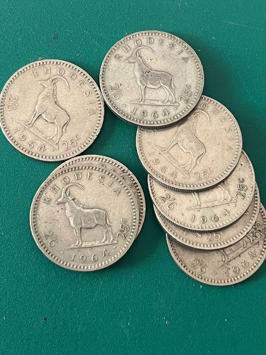 Moedas da Rodesia 1964, 2.5 shillings lote de 9 unidades