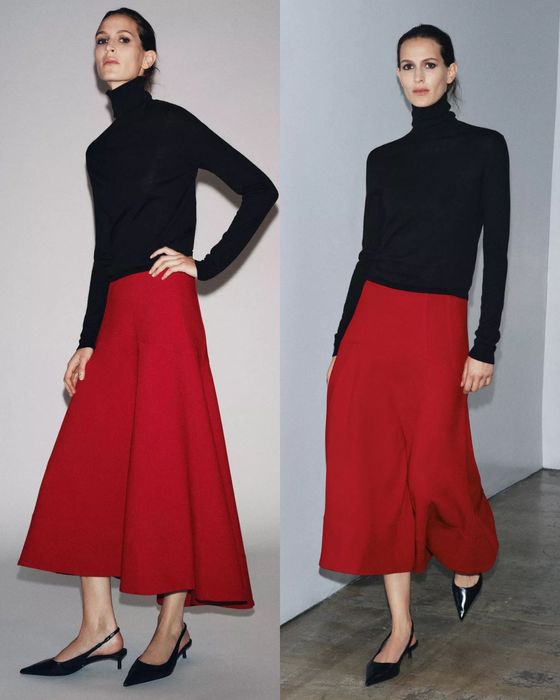 Міді спідниця годе ZARA червона красная юбка миди плотная яркая весна