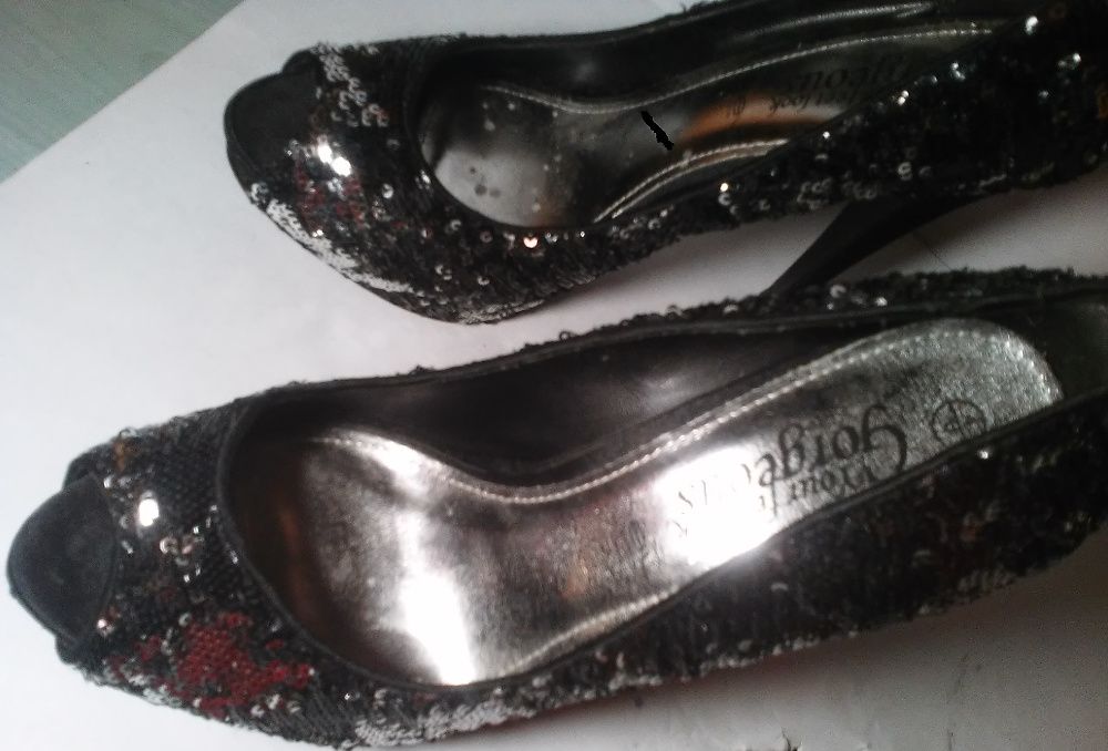 buty szpilki NEW Look Gorgeous NOWE- cekiny czarno/srebrne- 4/37