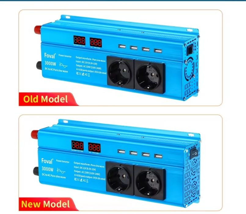 Інвертор з двома розетками 12-220 Foval 3000 Вт чиста сінусоіда синій