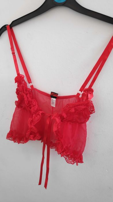 Top Camisa Dormir Sexy Renda Vermelho Tamanho S