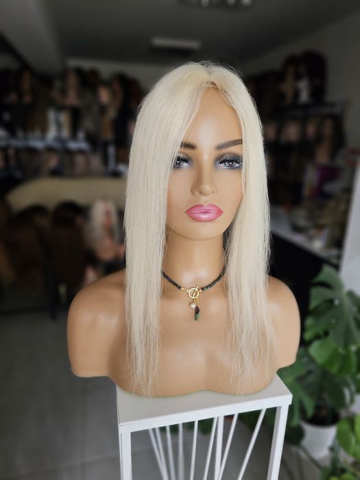 Ultralekki mini tupet topper z włosów naturalnych mleczny blond Ada
