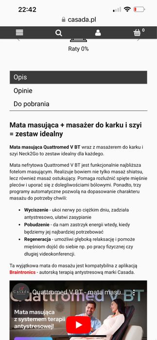 Fotel masujacy firmy CASCADA