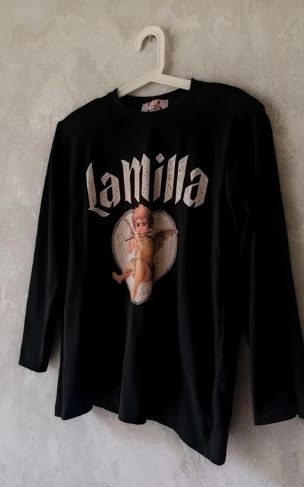 Bluzka bluza czarna La milla poduszki anioł logo napis