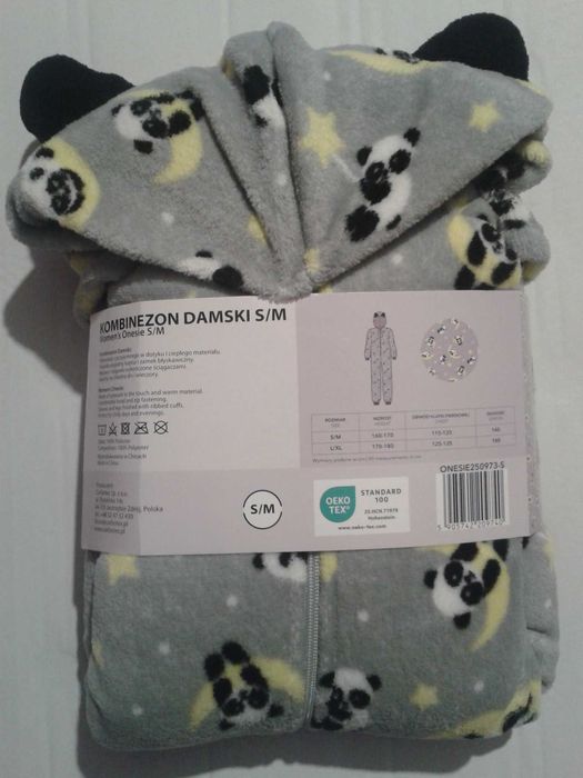 KOMBINEZON damski onesie z polaru w misie panda kaptur z uszkami S/M
