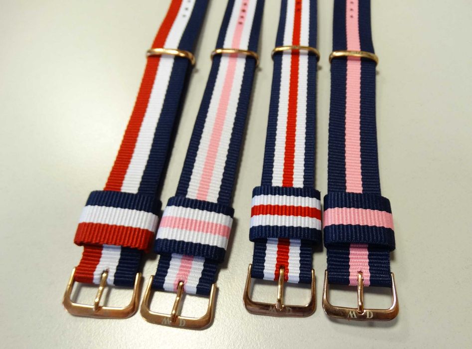 Paski parciane nylonowe do zegarka Daniel Wellington 20mm złote klamry