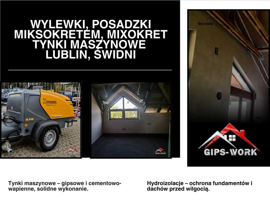 Wylewki, Posadzki miksokretem, Tynki maszynowe Lubartów, Radzyń, Łuków