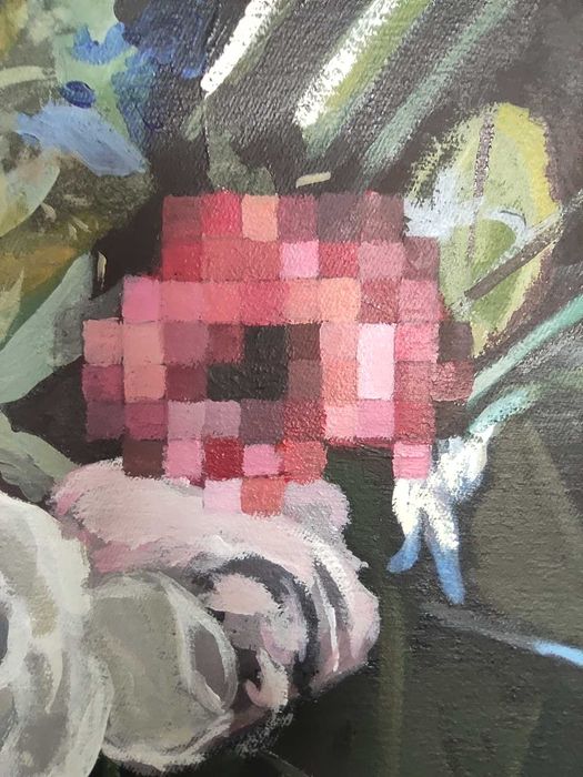 obraz 70x100 duży, bukiet, kwiaty, owady,piksele