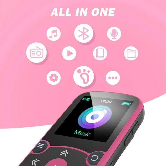 AGPTEK Odtwarzacz MP3 64GB Bluetooth 5.3 Sport Magenta