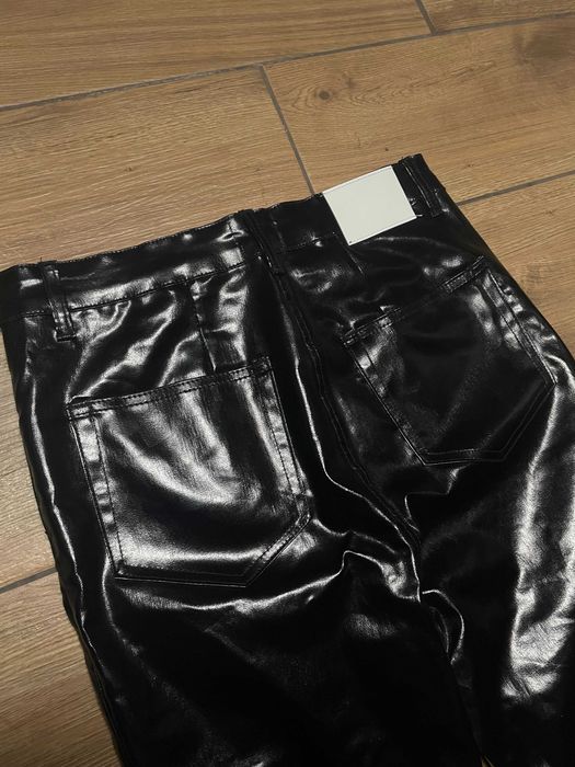 Black Glossy Faux Leather Flared Pants XL