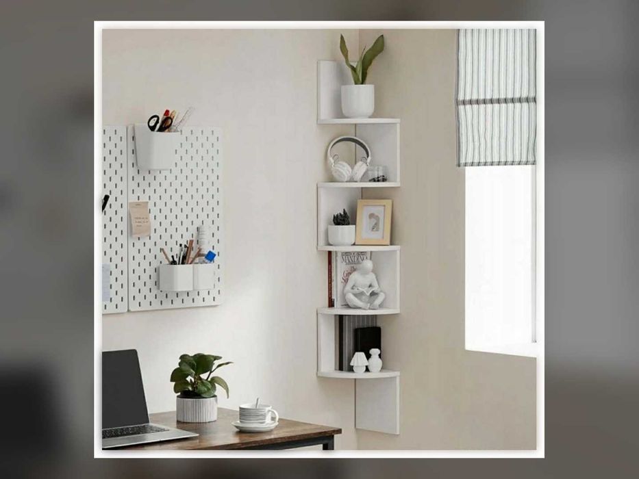 Nowa Półka Narożna Ścienna 126 cm Biała Regał Wiszący Loft na Książki do Salonu Sypialni