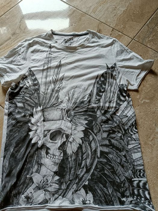 Koszulka bawełniana w kolorze białym  z nadrukiem, rozmiar L,