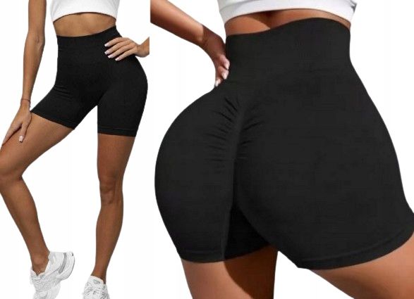 Krótkie Spodenki Damskie Kolarki Sportowe Push Up Fitness Czarne S/m