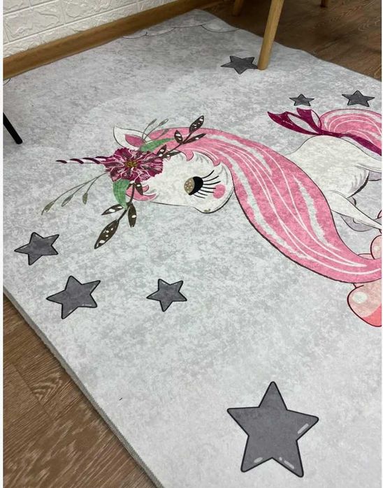 Килимок безворсовий для дівчинки рожевий сірий килим ковер доріжка