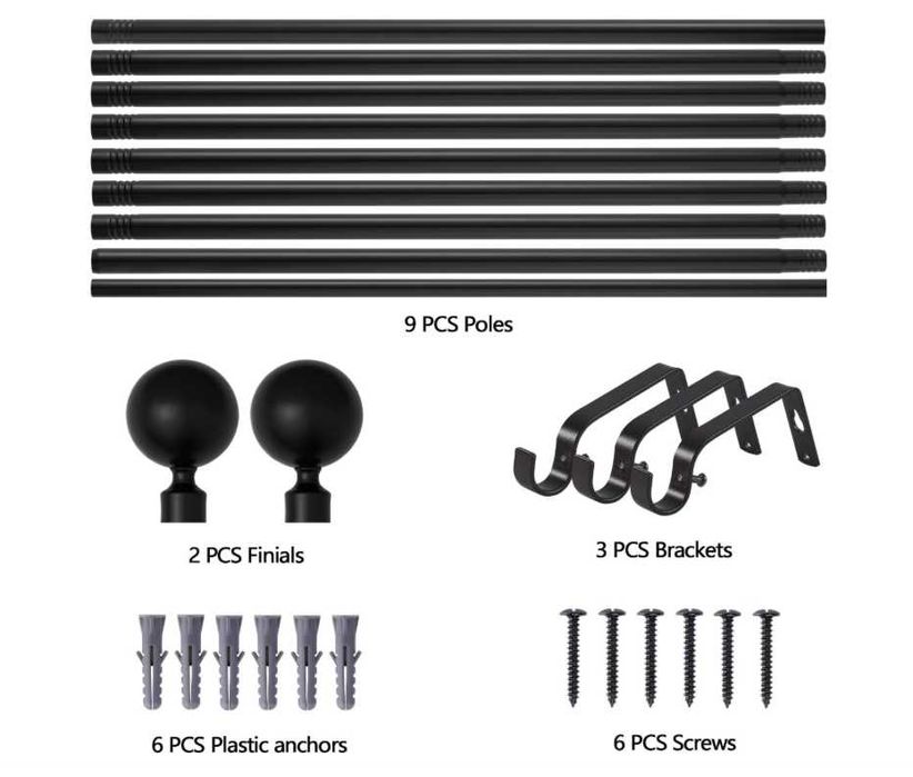 WL.Rocaille Czarny karnisz z kulką regulowany metalowy 76 cm do 310 cm