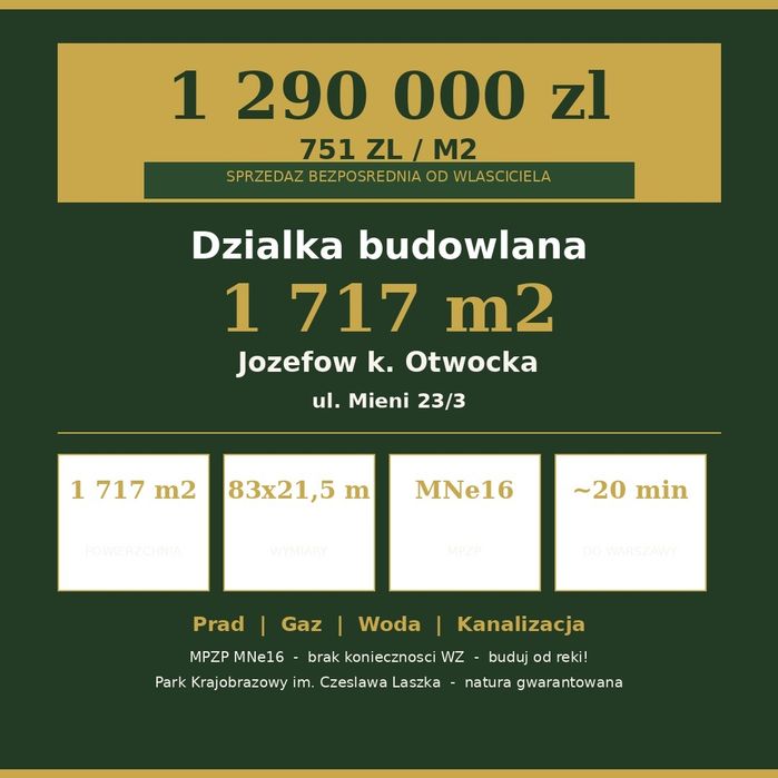 Działka budowlana 1717m² | Las sosnowy + rzeka | Warszawa 20 min | Józefów MNe16 - Więcej