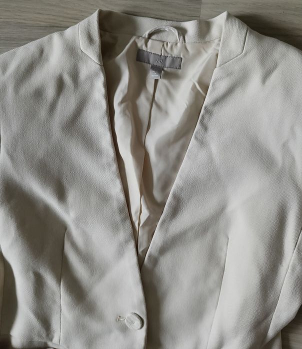 H&M Wizytowy żakiet długi rękaw kremowy 38