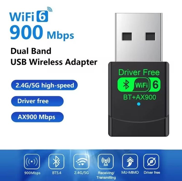 Wi-Fi USB сетевой адаптер 900Мб,  BT5.4, BT+AX900