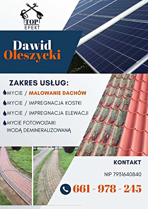 Mycie kostki, elewacji, dachów, fotowoltaiki. Malowanie dachów