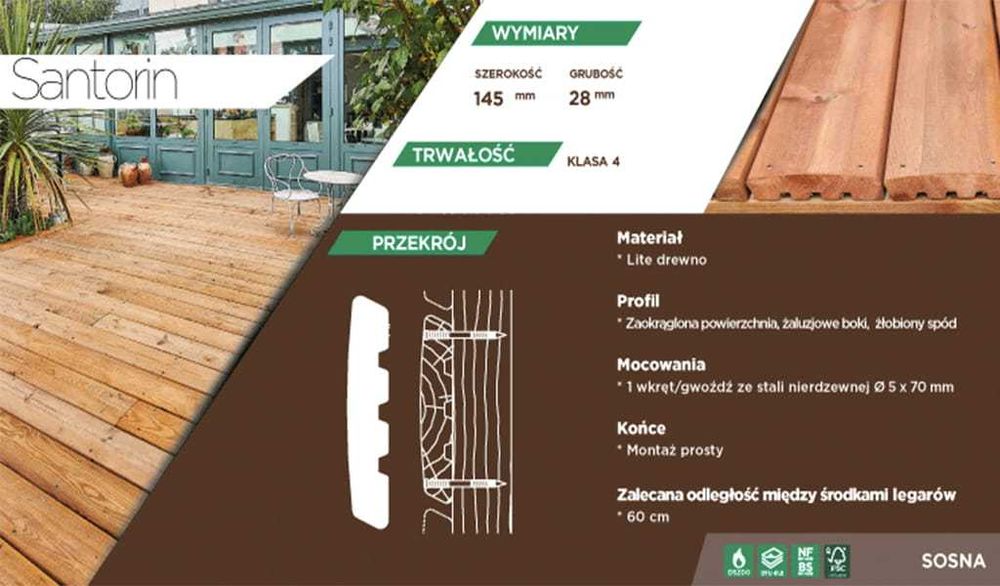 Deska Tarasowa Sosnowa Impregnowana Próżniowo (Santorin)