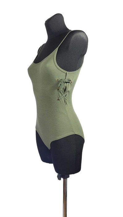 Body khaki prążek 34,XS/36,S wiązanie Primark