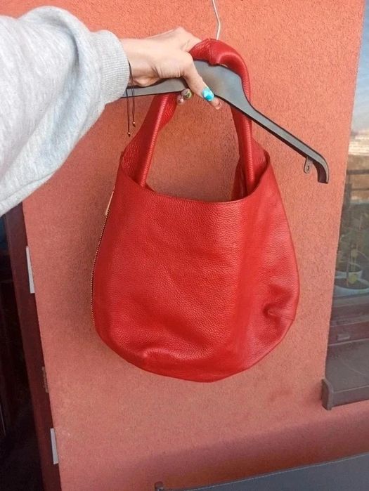 Czerwona torba na ramię/shopper ze skóry naturalnej, G2366 Bags4Less B