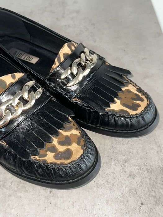 Bibi Lolu mokasyny z panterą loafersy 37 czarne