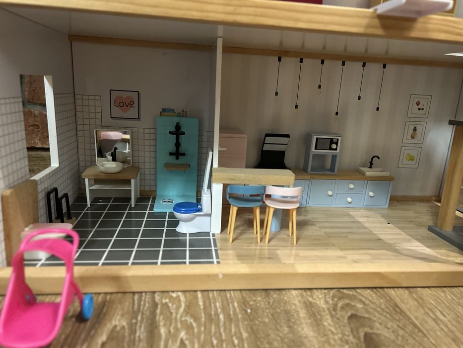 Domek dla lalek duży meble akcesoria kuchnia salon winda gratis