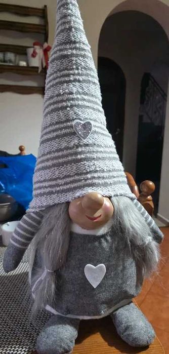 Ozdoba świąteczna srebrny brokatowy skrzat