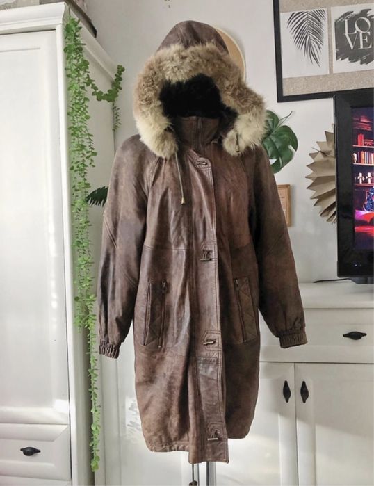 Vintage Coat   Zamszowa miękka skórzana Kurtka z futerkiem