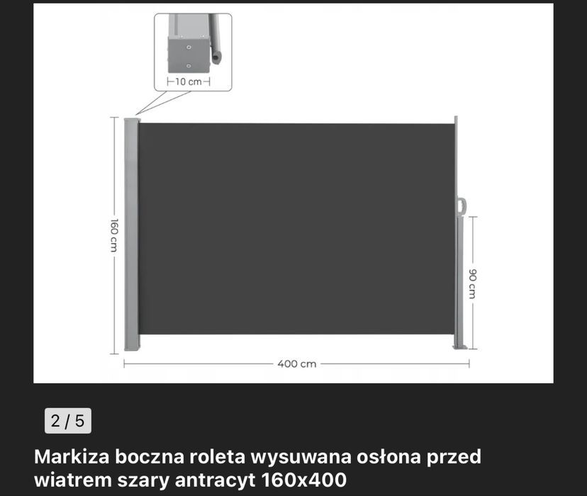 Roleta markiza rozsuwana 160x400
