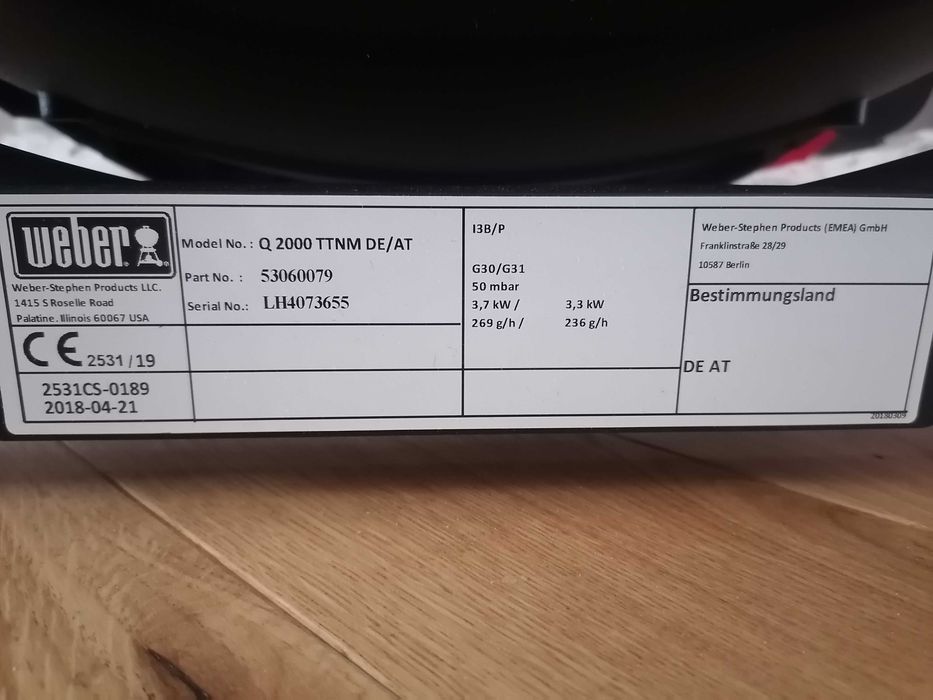 Grill gazowy Weber Q2000 Titanium przenośny turystyczny 3.52kW