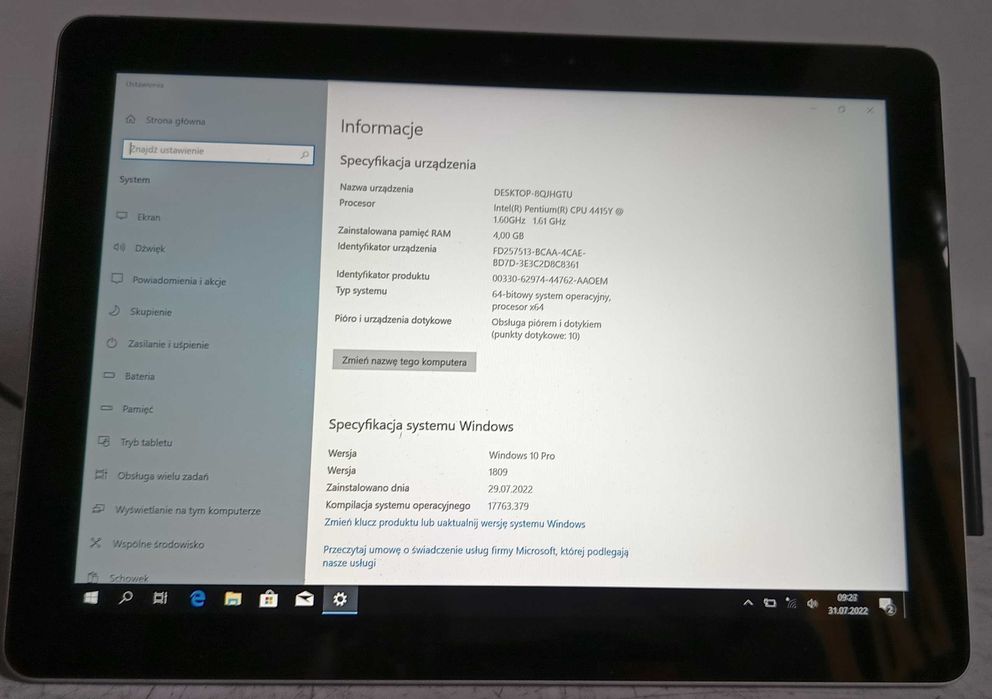 Tablet Microsoft Surface Go 1824 10" 4 GB/64 GB bez zasilacza [TAB44]