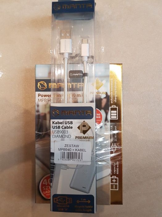 Powerbank MANTA MPB940 Carbon 4000 mAh + Kabel USB9003 Diamond