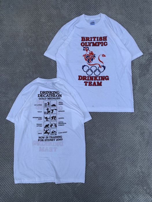 British Olympic Drinking Team Vintage 1990s Parody T-Shirt футболка