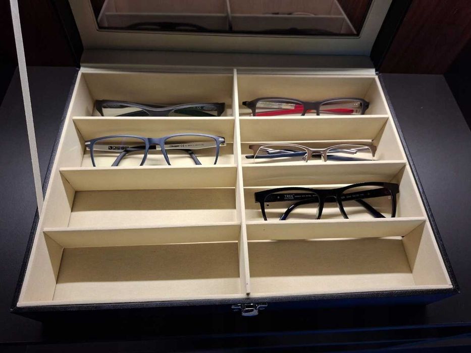 Szkatułka na okulary 8 szt organizer etui czarne z okienkiem