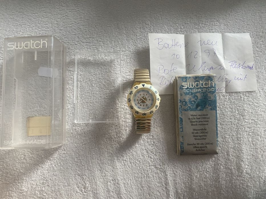 Swatch Scuba 200 box bransoleta flex złocona vintage 1993 r