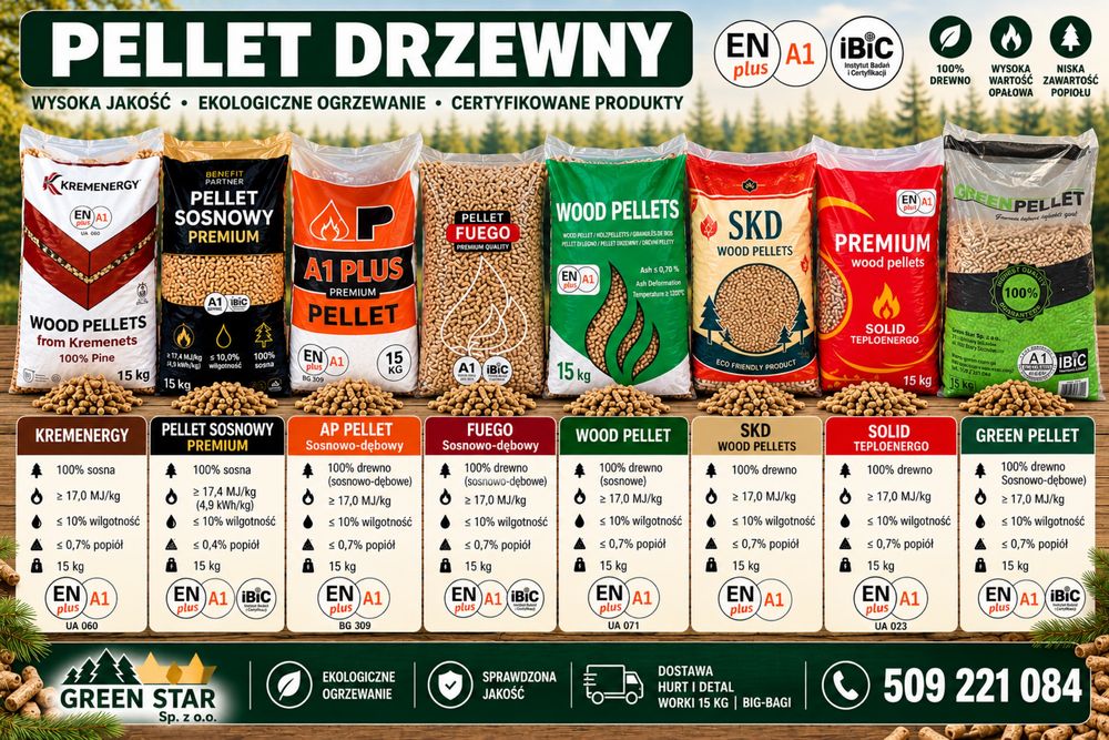 Pellet drzewny Green Pellet, Wood pellet Certyfikat A1