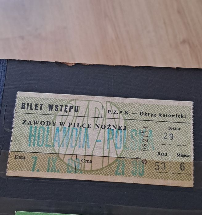 Bilet z meczu piłki nożnej Holandia - Polska 69 rok
