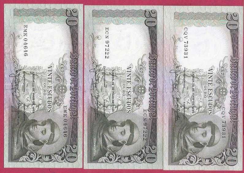 NOTAS DA REPUBLICA 3 NOTAS DE  20 ESCUDOS CH7   SANTO ANTONIO