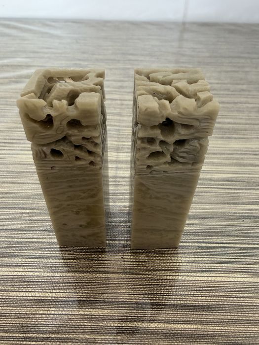 Selo de pedra vazada Qingtian com dragão e fénix