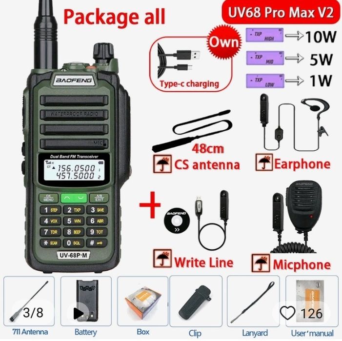 Radio Krótkofalówka Walkie Talkie Baofeng UV-68 Pro Max V2 USB MOC 10W