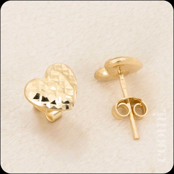 Złote kolczyki 585 serca diamentowane sztyft