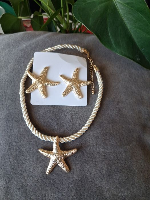 Conjunto colar e brincos com estrela do mar