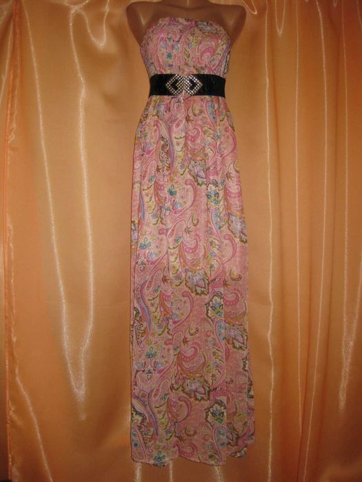 довгий шифоновий рожевий легкий летючий сарафан М Pussycat