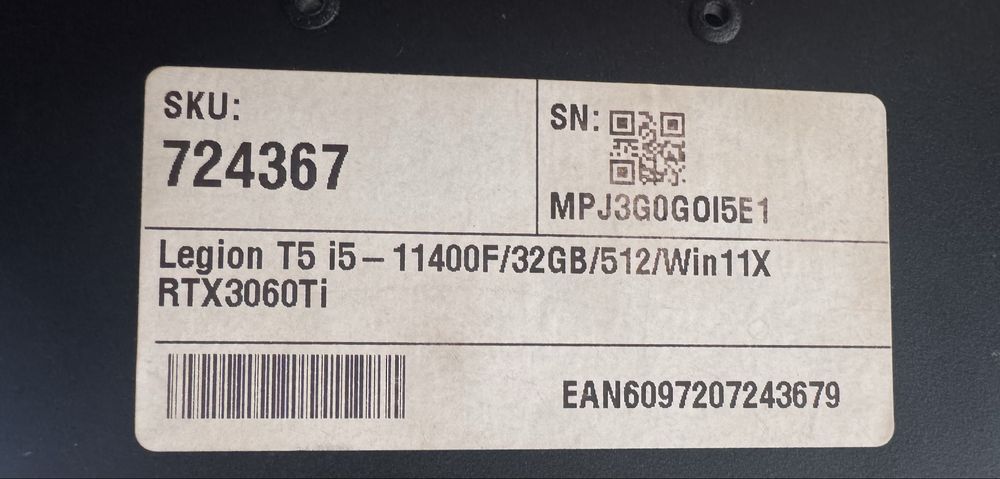 Komputer PC RTX3060TI+ Intel core I5 11400K+ win 11 Home  Lenovo LEGION T5